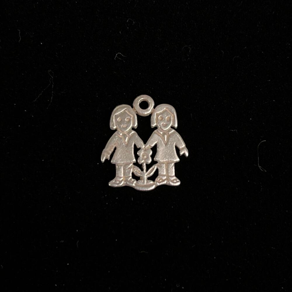 Retired James Avery Sterling Silver Two Girls Flower Charm Sisters Twins